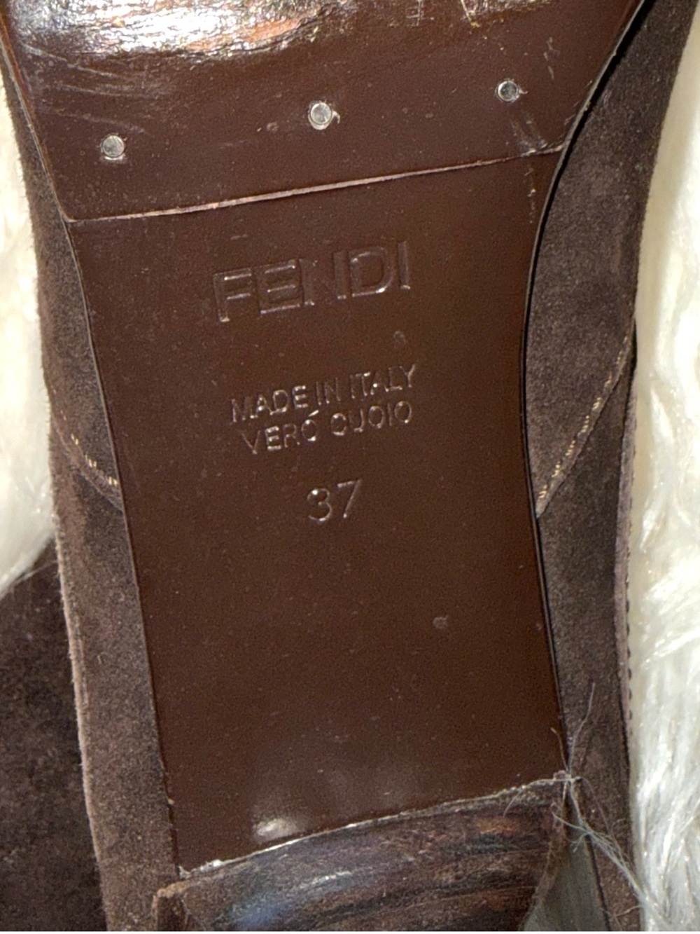 Fendi Dark Brown Suede Knee-High Stiletto Boots with enclosed zipper back - Picture 8 of 8